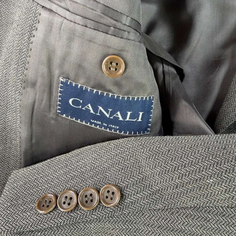 Canali Suit Men 56 XL Brown Wool 3-Button Pleated Cuffed‎ Made in Italy Birdseye